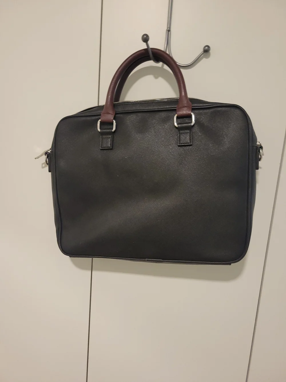 Black and Burgundy Leather Laptop Briefcase - Professional Carry